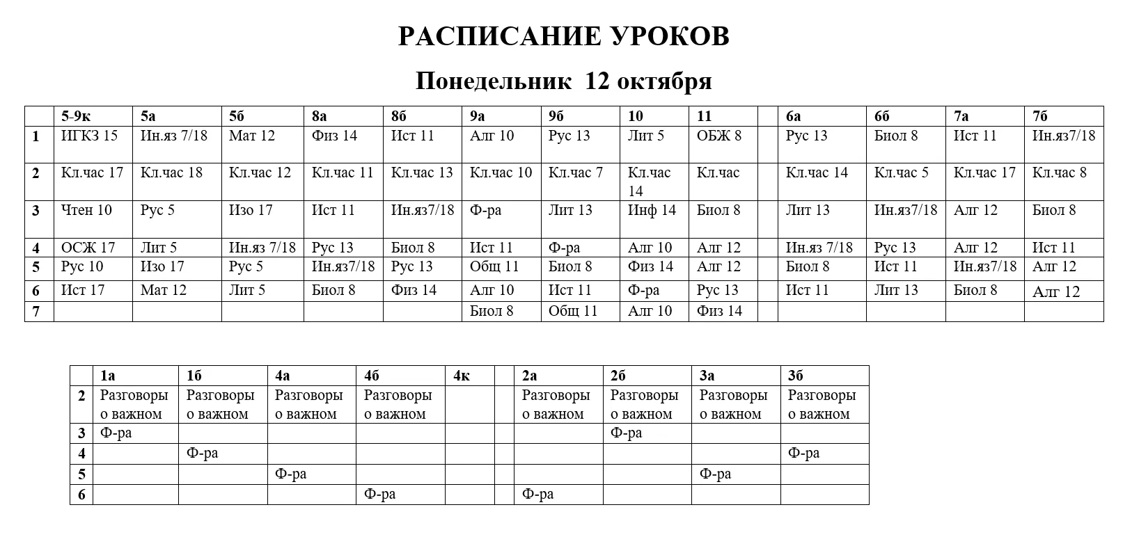 Расписание 12 октября🍁