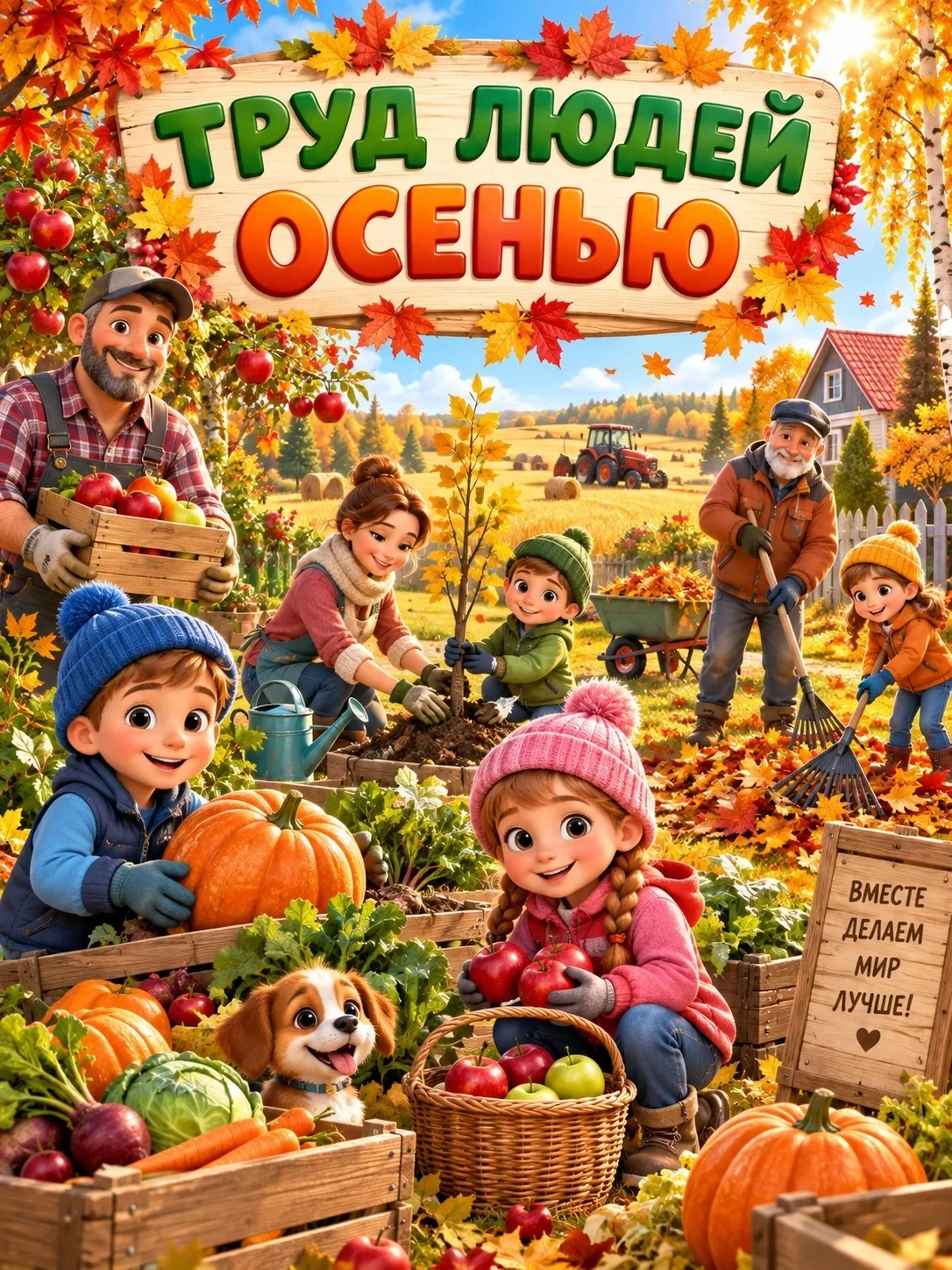 Труд людей осенью