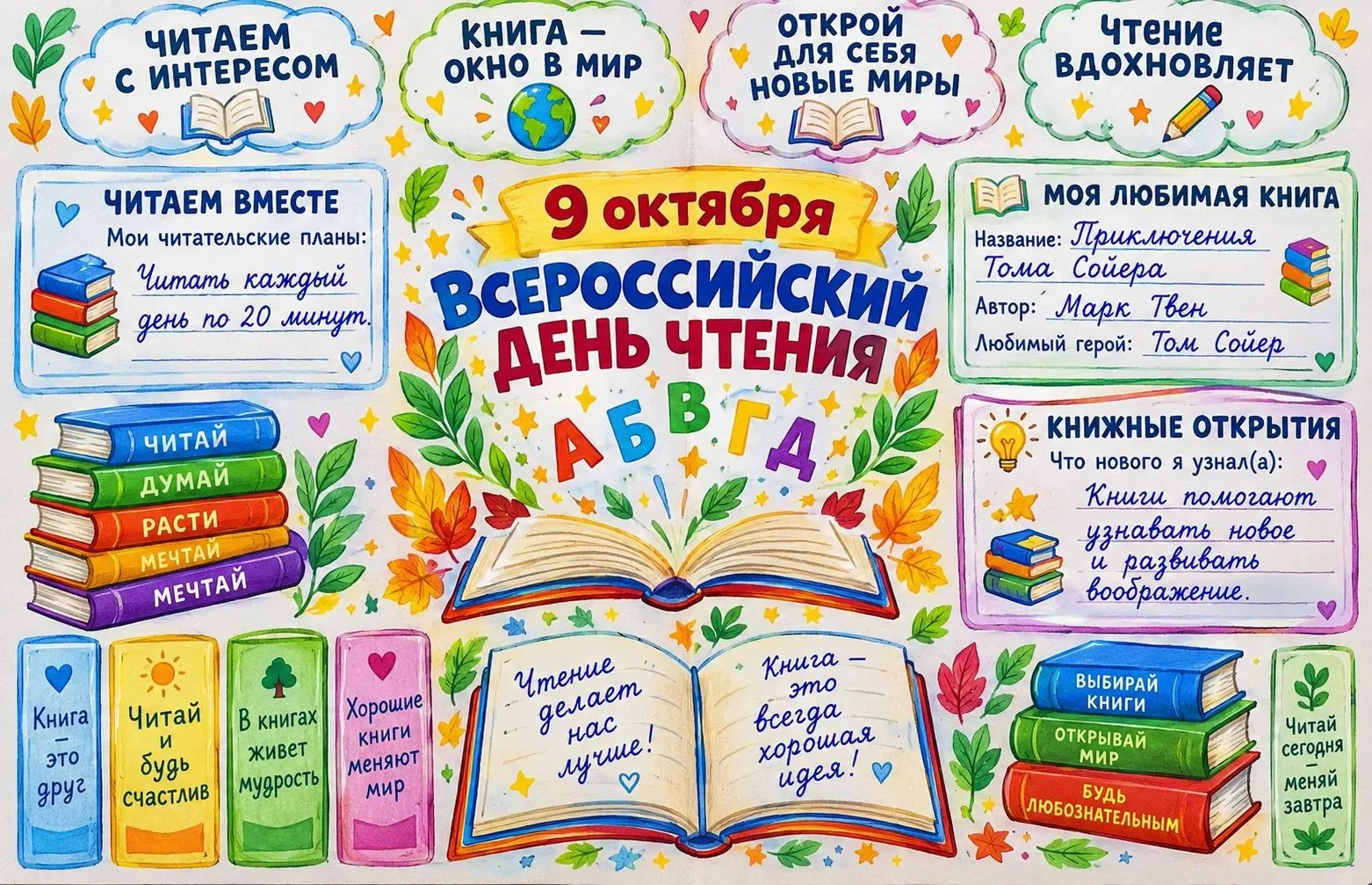 9 октября, во Всероссийский день чтения, ученики 9 и 7 «Д» классов провели книжный флеш...