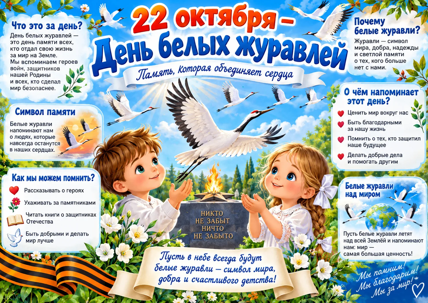 🎁 Плакат «22 октября — День белых журавлей»