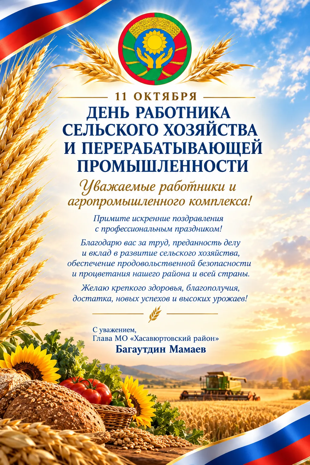 🌾 Уважаемые работники сельского хозяйства и перерабатывающей промышленности!