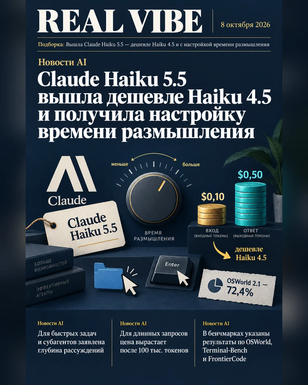 Подборка: Вышла Claude Haiku 5.5 — дешевле Haiku 4.5 и с настройкой времени размышления