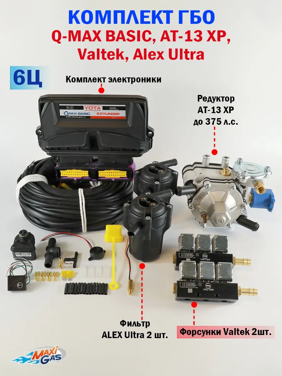 ✨ 40,1%   | Комплект ГБО (6 цил) Q-MAX BASIC, AT-13 XP, Valtek