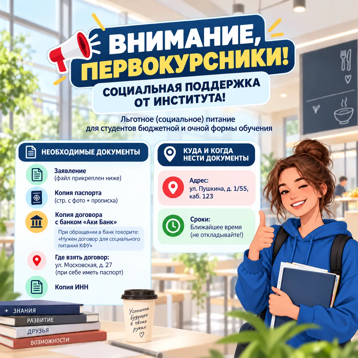 📢 Внимание, первокурсники! Социальная поддержка от Института!