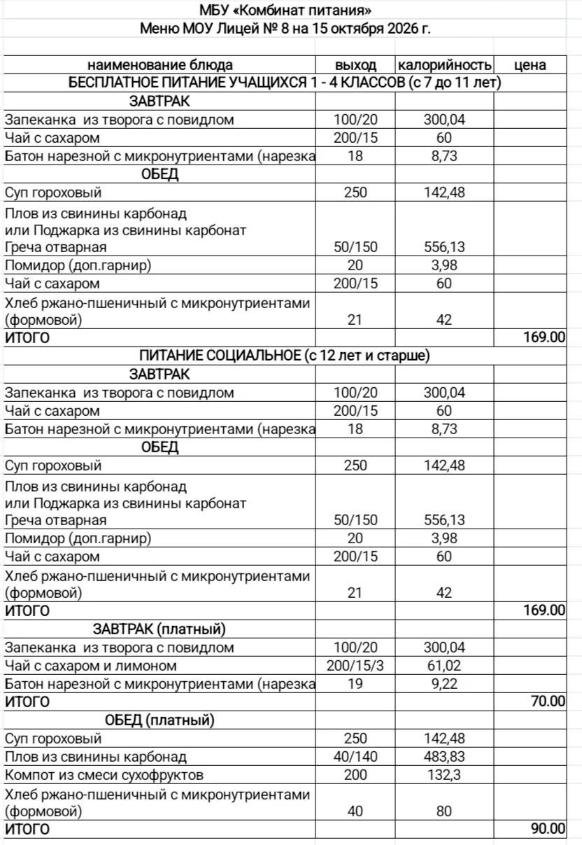 Меню 15.10.2026