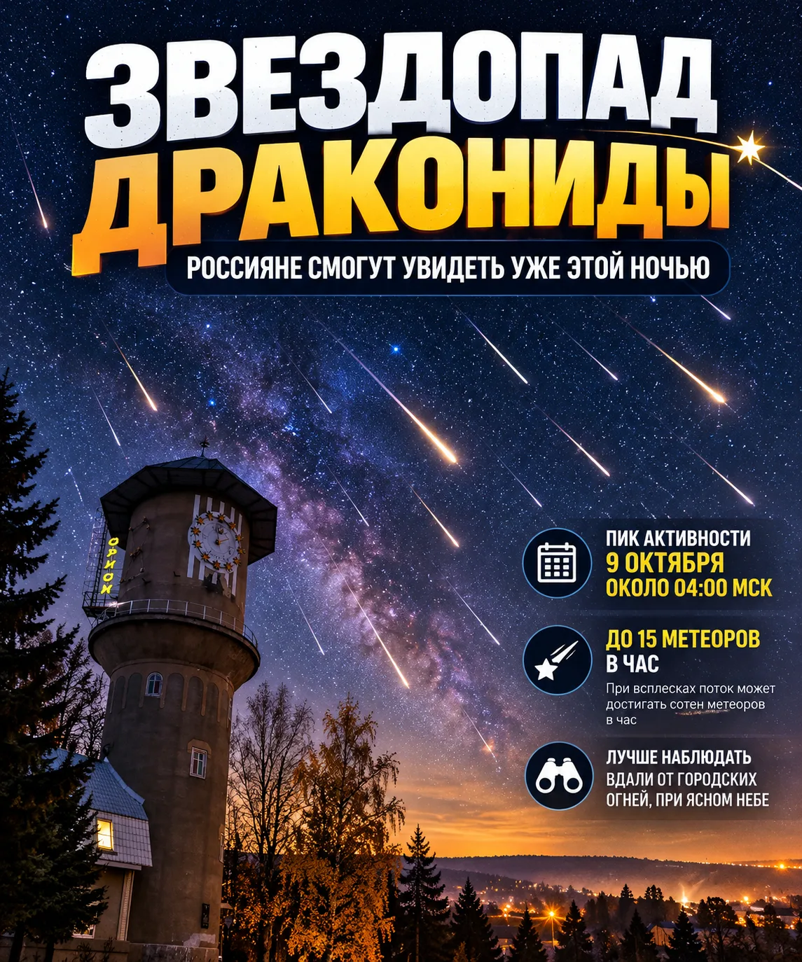 🌠 Россияне смогут увидеть звездопад Дракониды уже этой ночью!