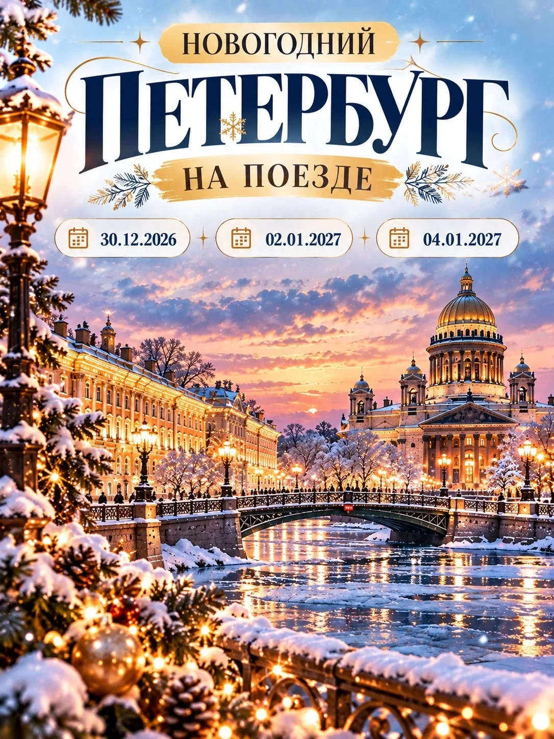 ✨ НОВОГОДНИЙ ПЕТЕРБУРГ НА ПОЕЗДЕ — ОГНИ, ДВОРЦЫ И АТМОСФЕРА ЗИМНЕЙ СКАЗКИ!