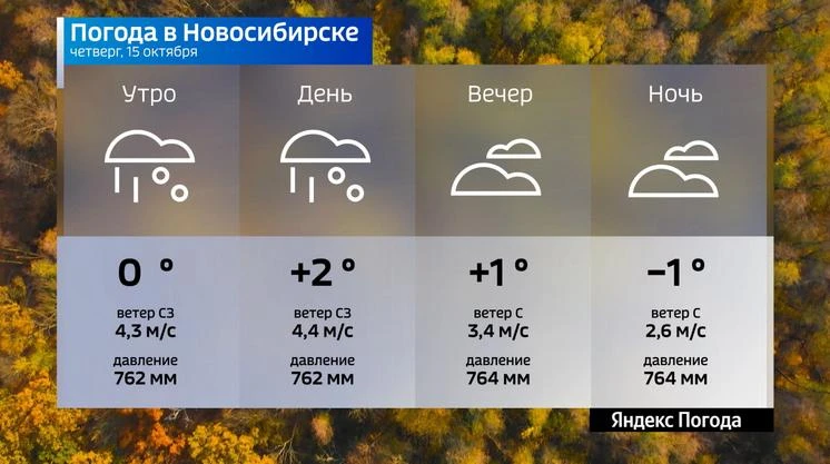 📌 Прогноз погоды на 15 октября 2026 года в Новосибирской области.