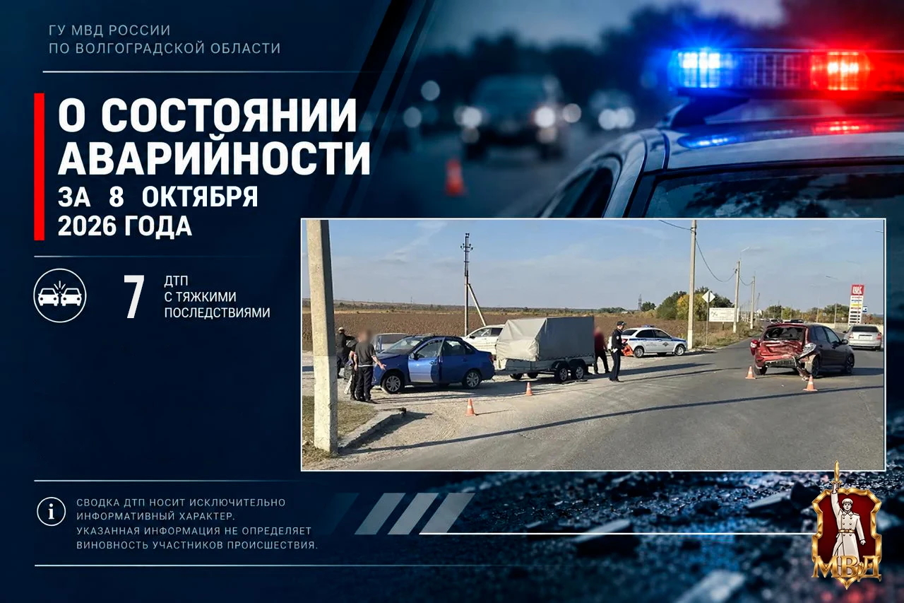 За прошедшие сутки в Волгоградской области зарегистрировано 7 дорожно-транспортных прои...