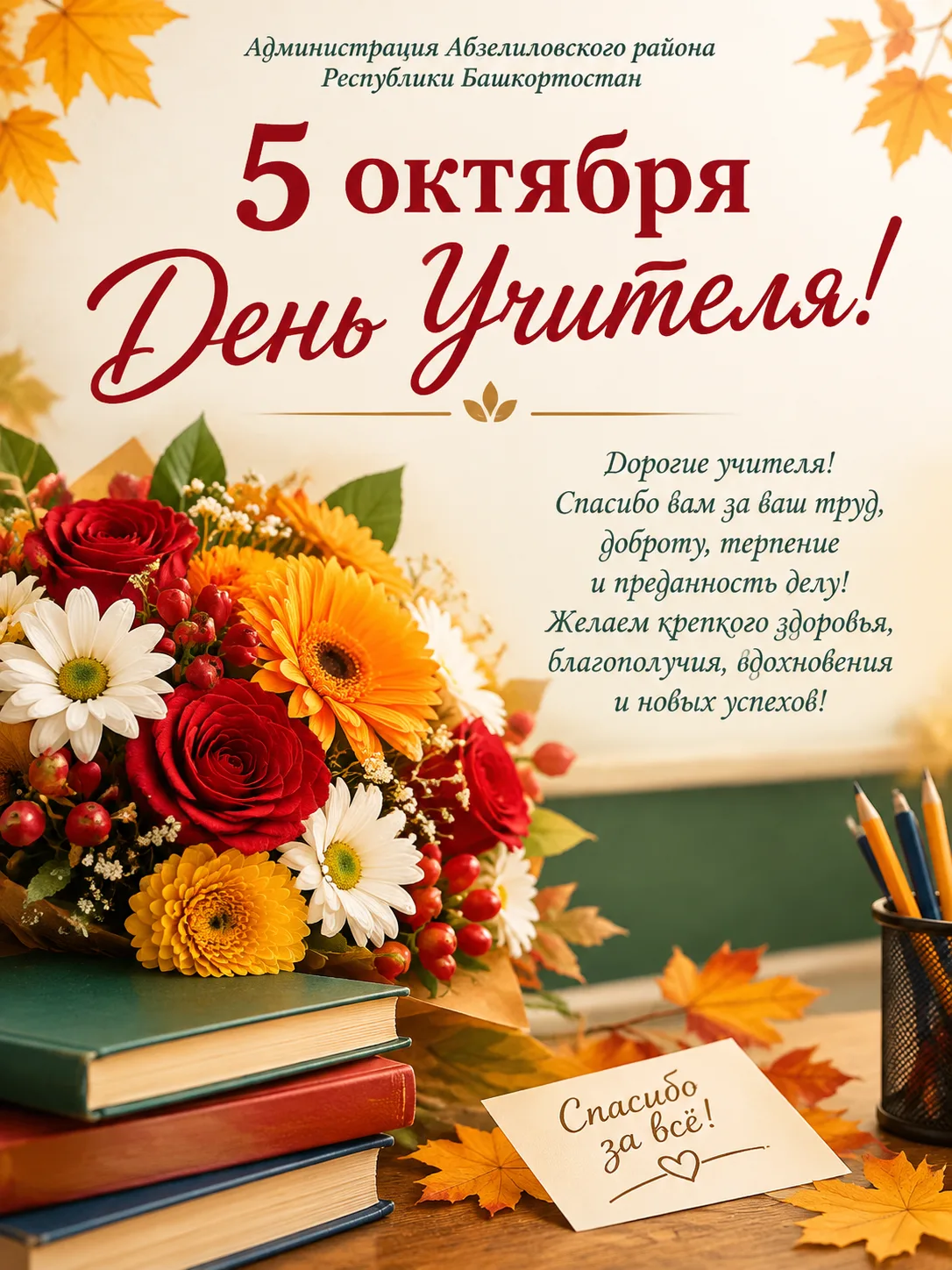 Дорогие наши учителя и все работники образования Абзелиловского района! 🌸