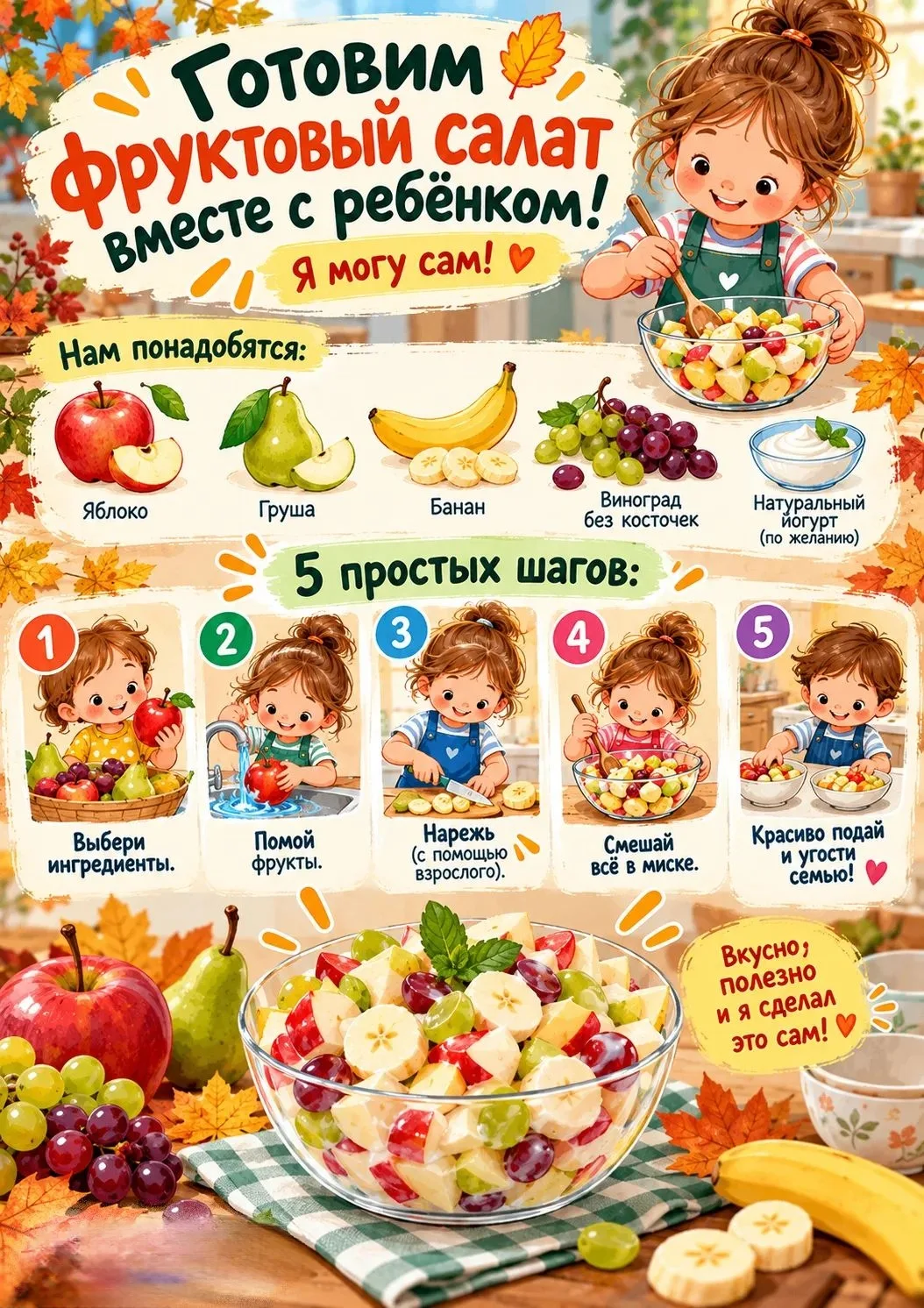 🍎 Растём самостоятельными: готовим фруктовый салат!