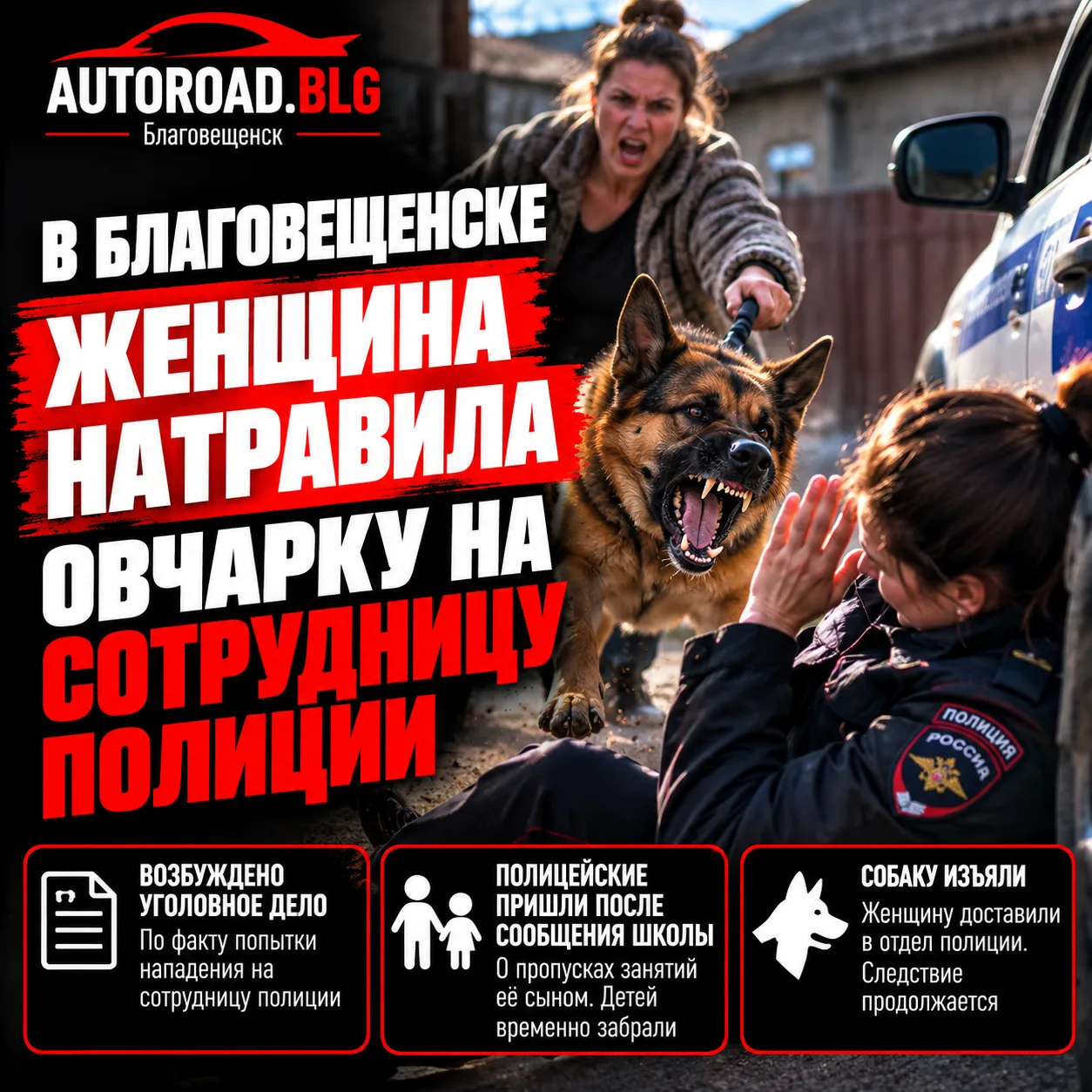 В БЛАГОВЕЩЕНСКЕ ЖЕНЩИНА НАТРАВИЛА ОВЧАРКУ НА СОТРУДНИЦУ ПОЛИЦИИ