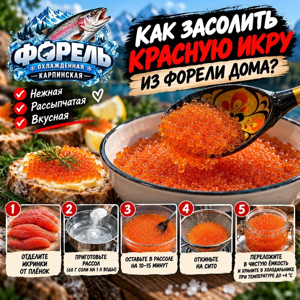 🐟 КАК ЗАСОЛИТЬ ИКРУ ФОРЕЛИ? 🧡