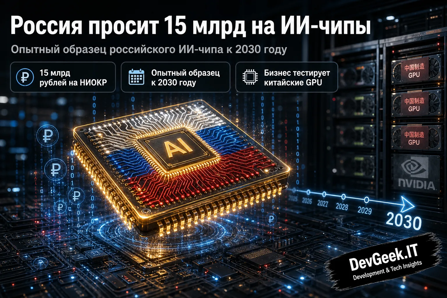 # Пост: 15 млрд на свои ИИ-чипы: опытный образец к 2030, а пока китайские GPU