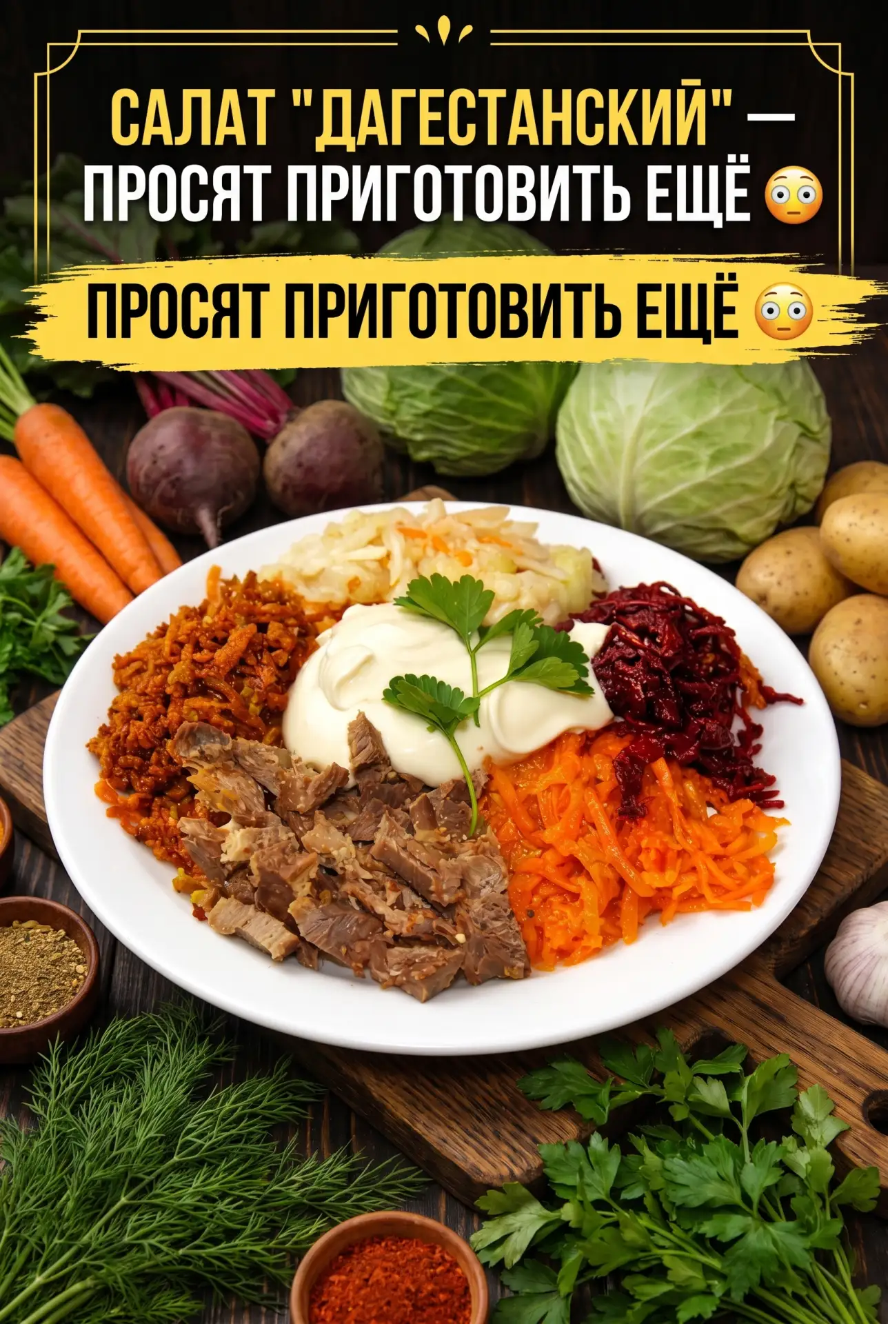 САЛАТ «ДАГЕСТАНСКИЙ» — ПРОСЯТ ПРИГОТОВИТЬ ЕЩЁ 😲