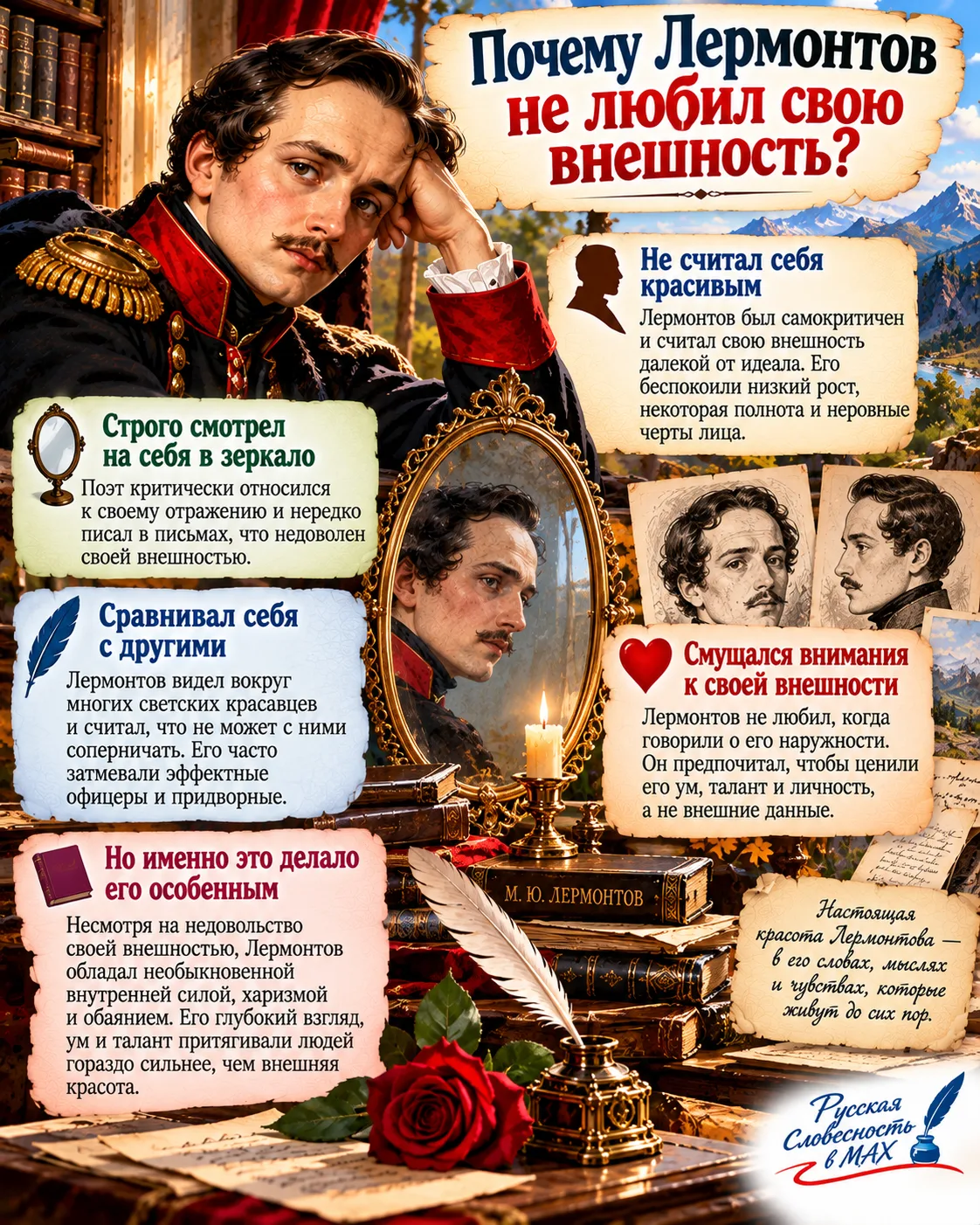 📚 ПОЧЕМУ ЛЕРМОНТОВ НЕ ЛЮБИЛ СВОЮ ВНЕШНОСТЬ?