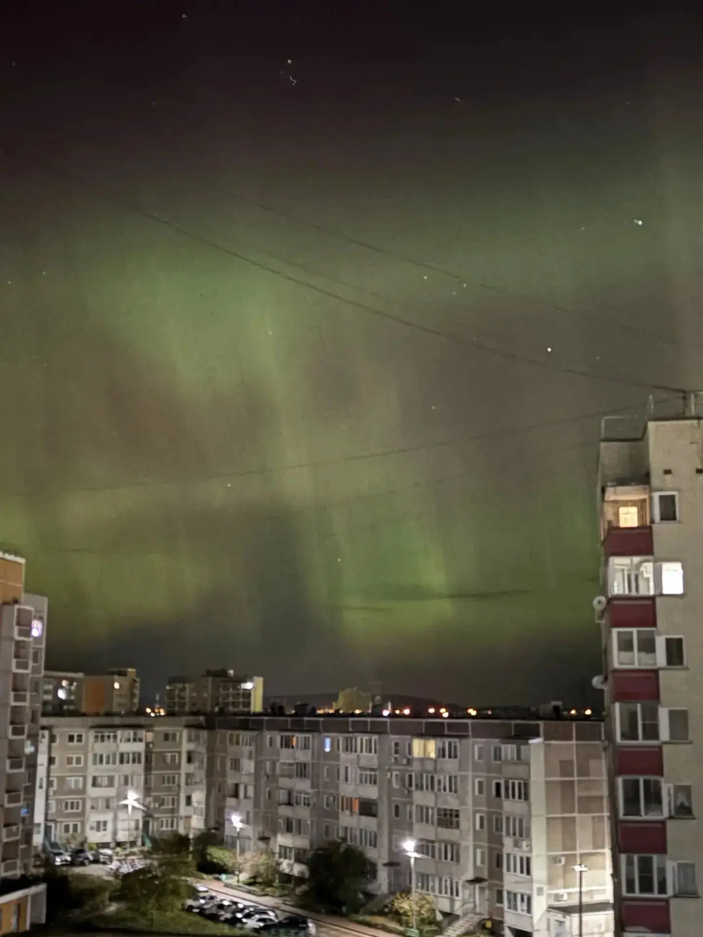 Северное сияние в городе Чайковский, самый южный город Пермского края. Снято в микрорай...