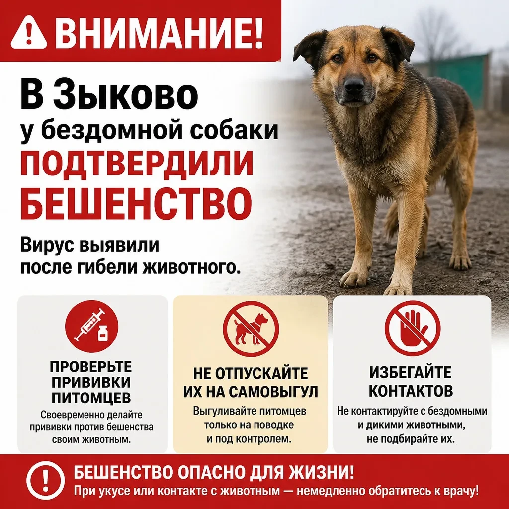 🐕 В Зыково у бездомной собаки подтвердили бешенство