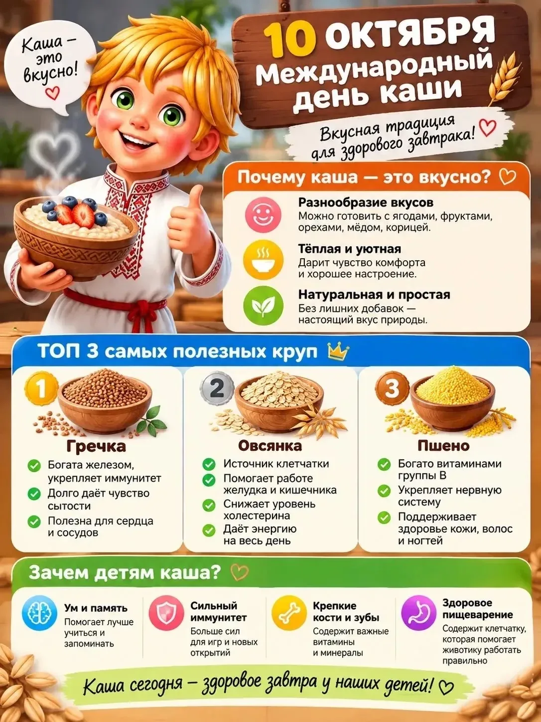 10 октября — Международный день каши: вкусная традиция здорового завтрака! 🌾