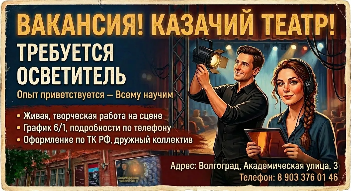 📢 Казачий театр ищет в свою команду художника по свету/осветителя. Работа творческая, ...