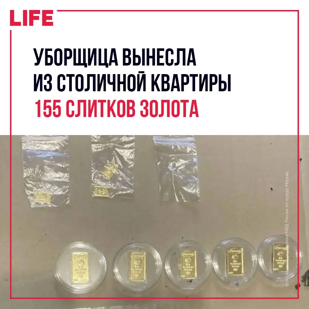 В Москве задержали 52-летнюю уборщицу, которая похитила 155 золотых слитков из квартиры...