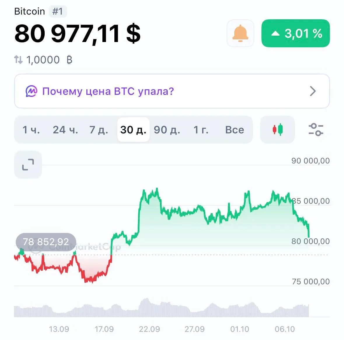 💫 Биткоин ракетой летит к $80 000, растеряв весь рост
