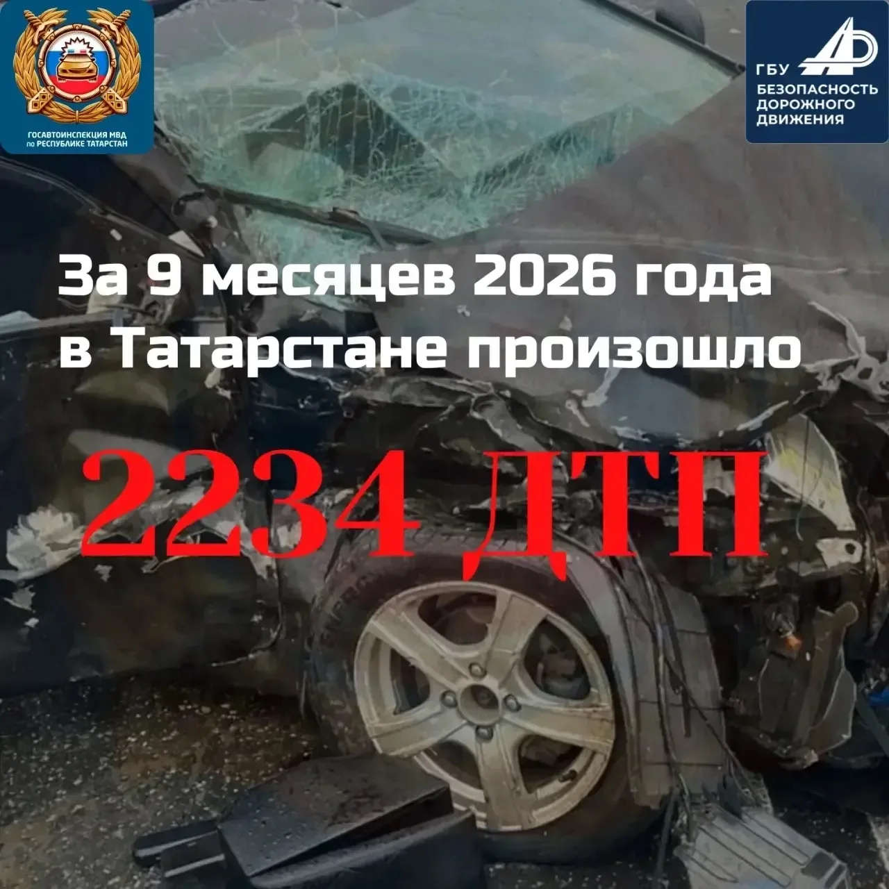 В Татарстане за 9 месяцев 2026 года произошло 2234 ДТП