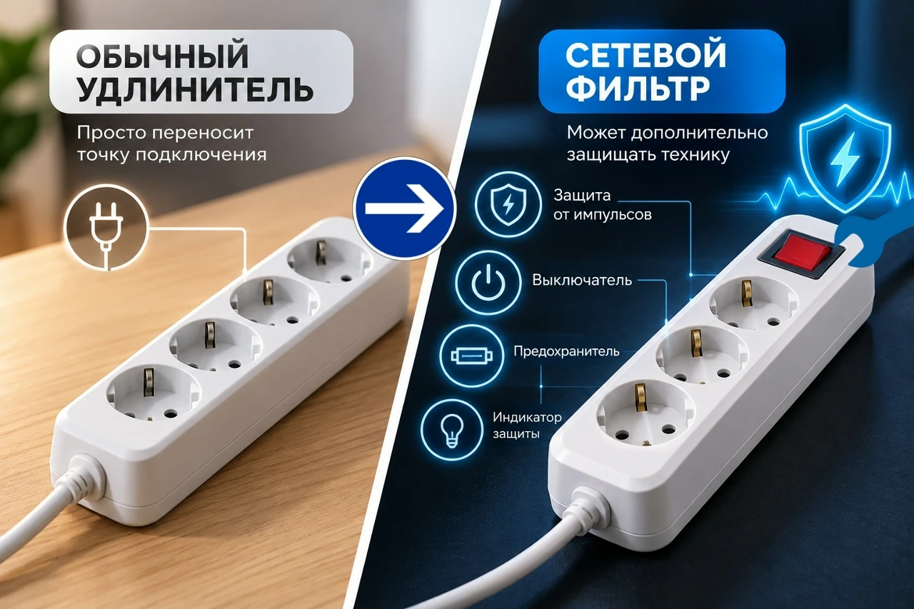 Чем сетевой фильтр отличается от обычного удлинителя?
