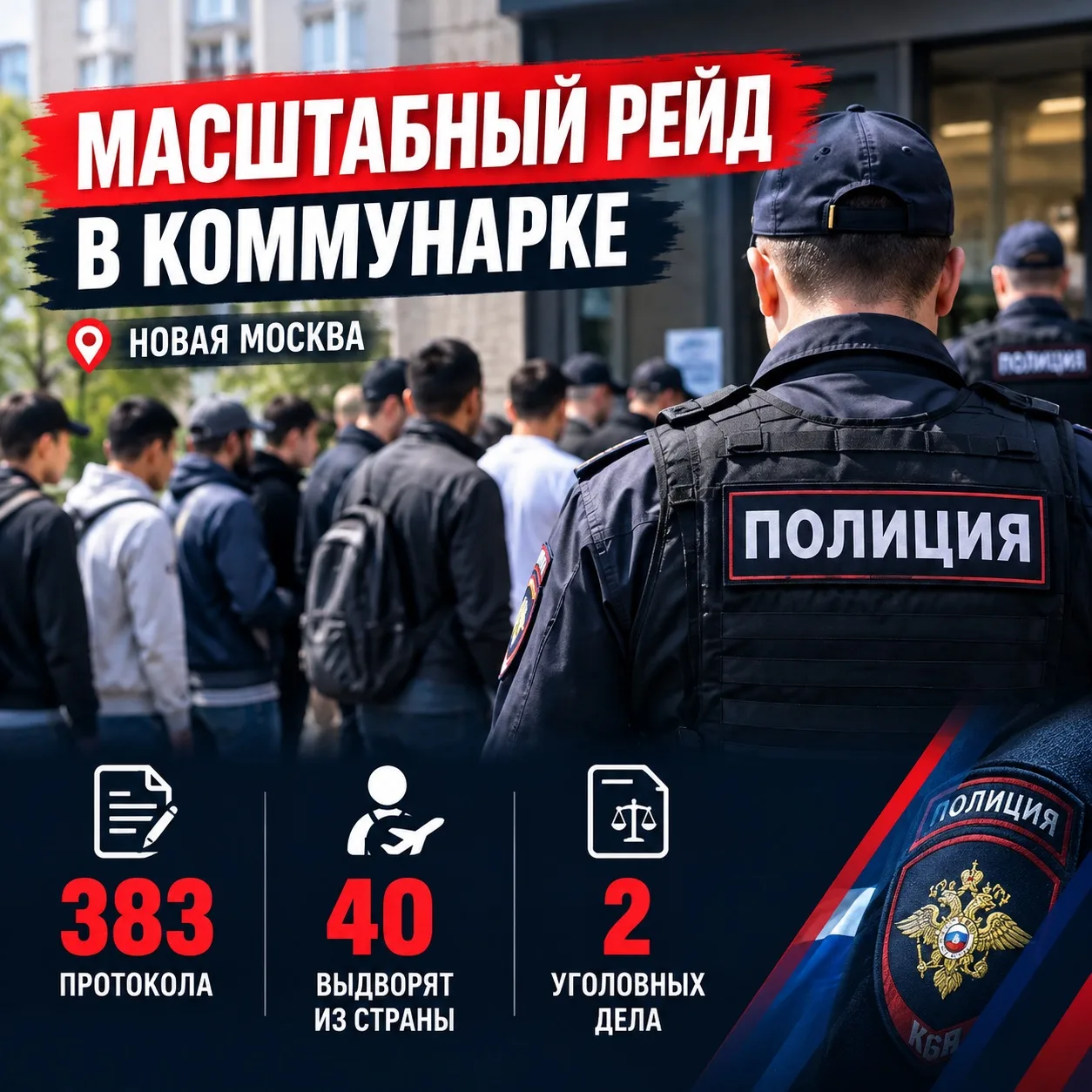 📊 383 ПРОТОКОЛА, 40 ВЫДВОРЕНИЙ, 2 УГОЛОВНЫХ ДЕЛА — ИТОГИ РЕЙДА В КОММУНАРКЕ