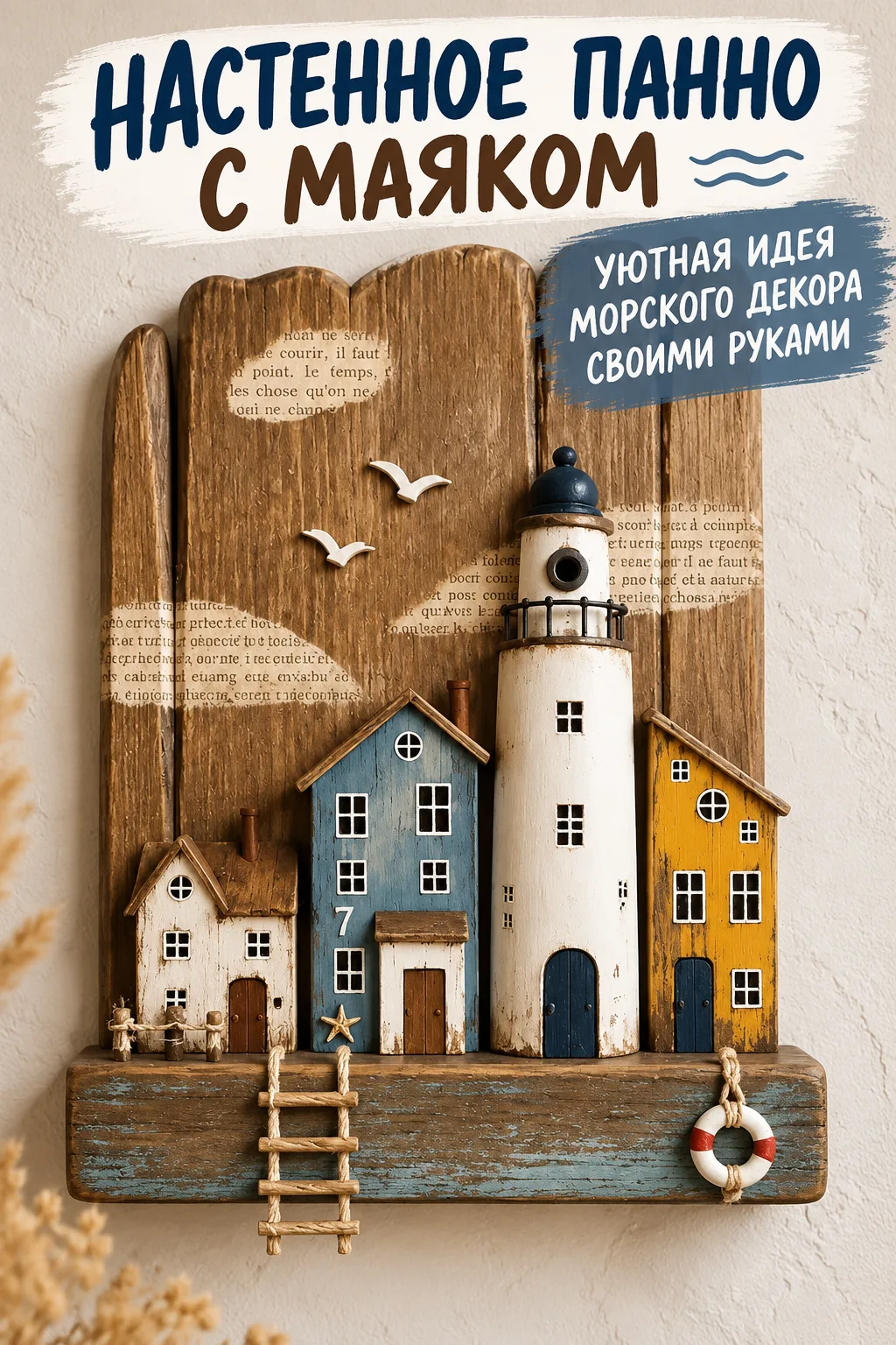 Настенное панно с маяком — уютная идея морского декора своими руками из дерева.