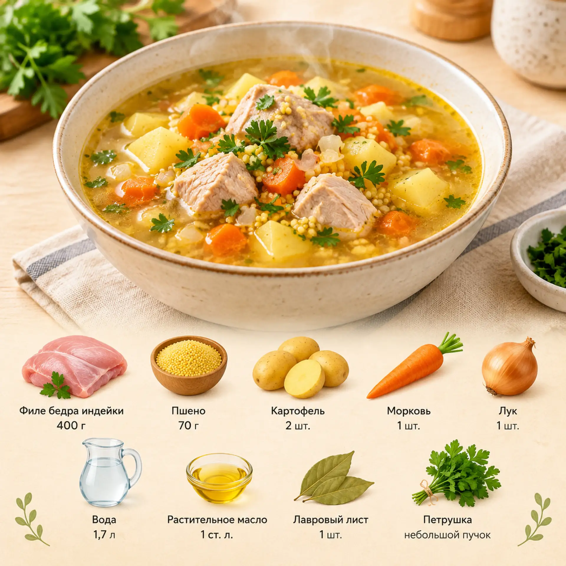 Суп с индейкой и пшеном 🤤