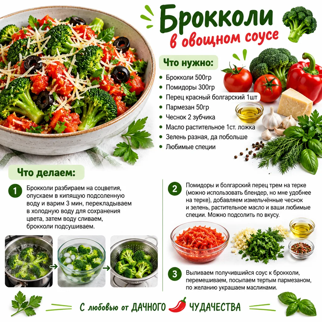 Брокколи в овощном соусе по-малозёмовски.