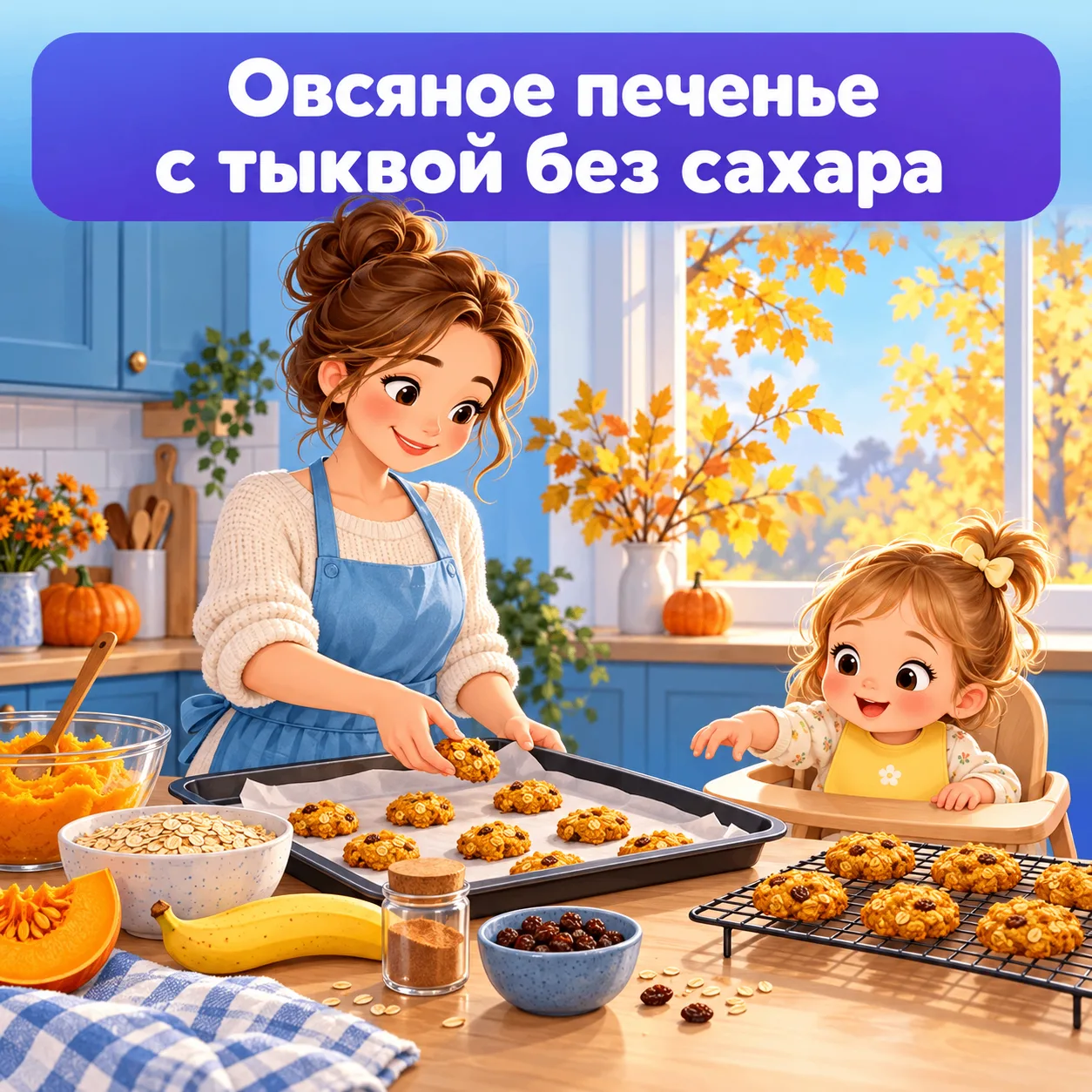 🍪 Овсяное печенье с тыквой без сахара — перекус в сад