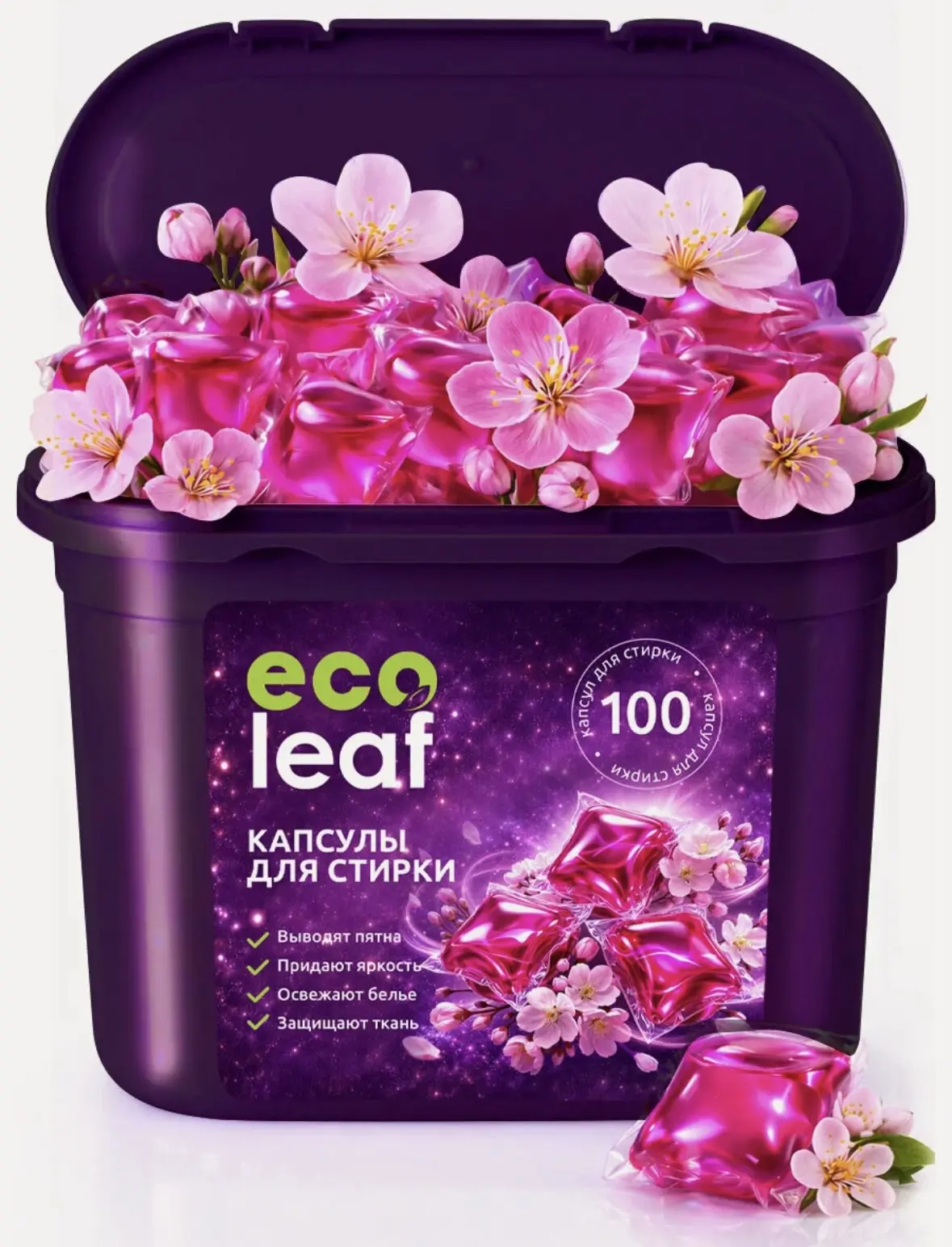 Капсулы для стирки EcoLeaf "Сакура", антибактериальный эффект, 100 шт