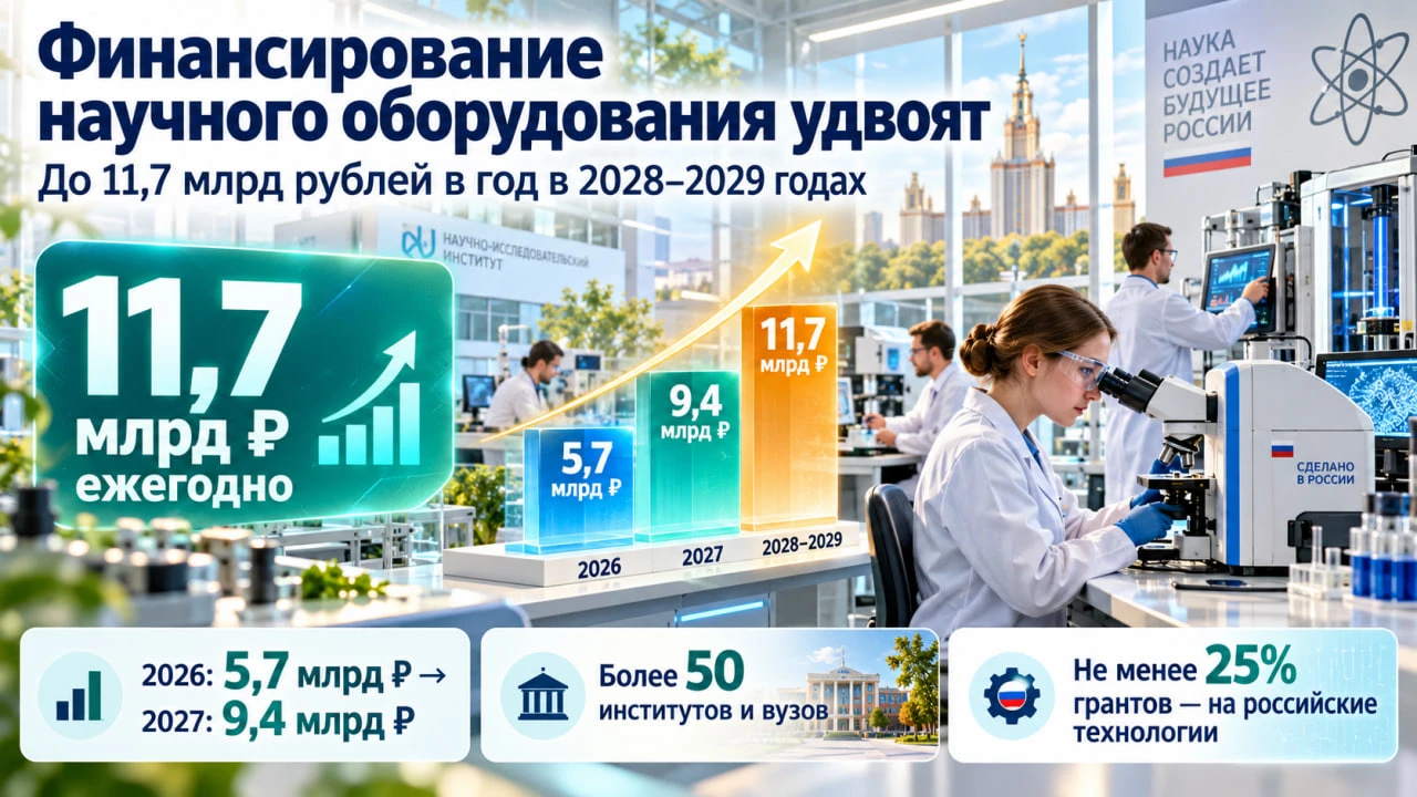 Россия увеличит финансирование научного оборудования более чем вдвое — до 11,7 млрд руб...