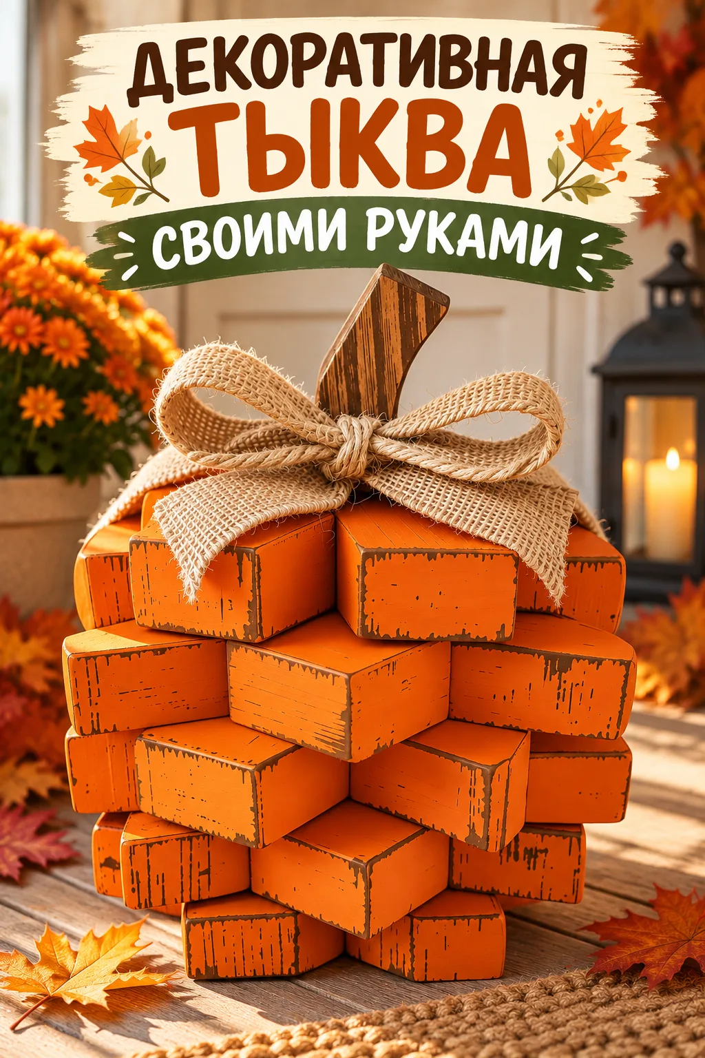 Декоративная тыква из деревянных брусков — оригинальная идея осеннего декора своими рук...