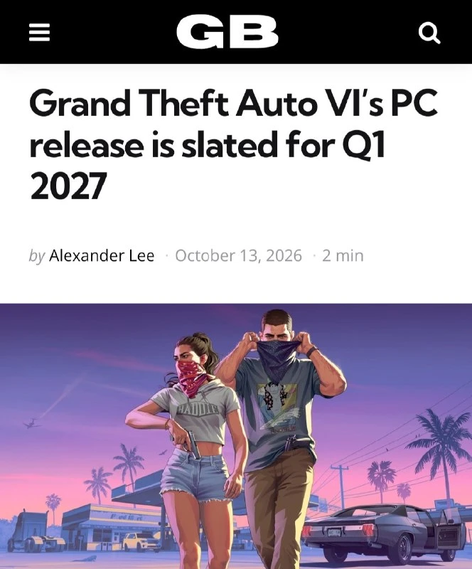 ⚡ GTA 6 доберётся до ПК в начале 2️⃣🅾️2️⃣7️⃣ года, пишет авторитетное издание GamesBeat.