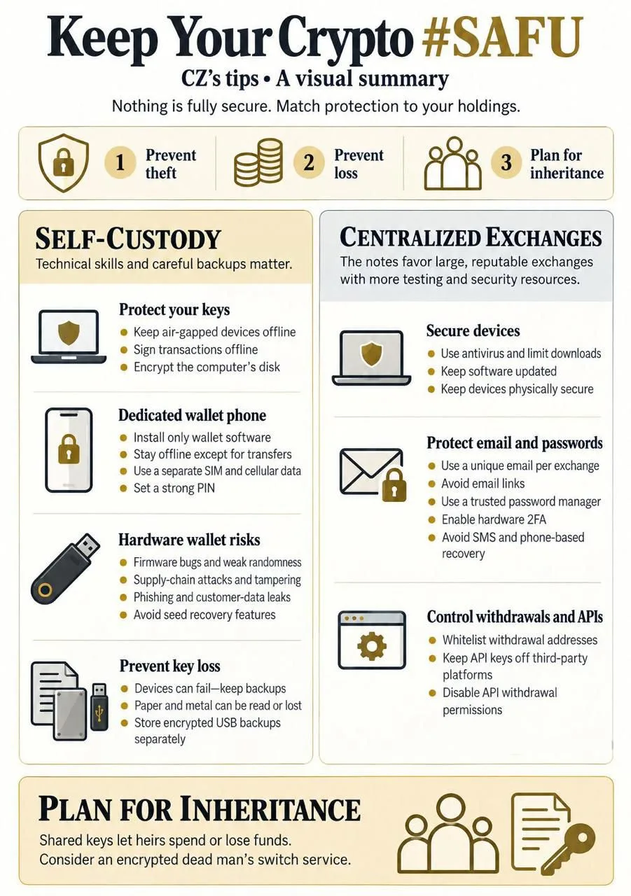 🔒 CZ рассказал, как защитить свою криптовалюту от кражи.