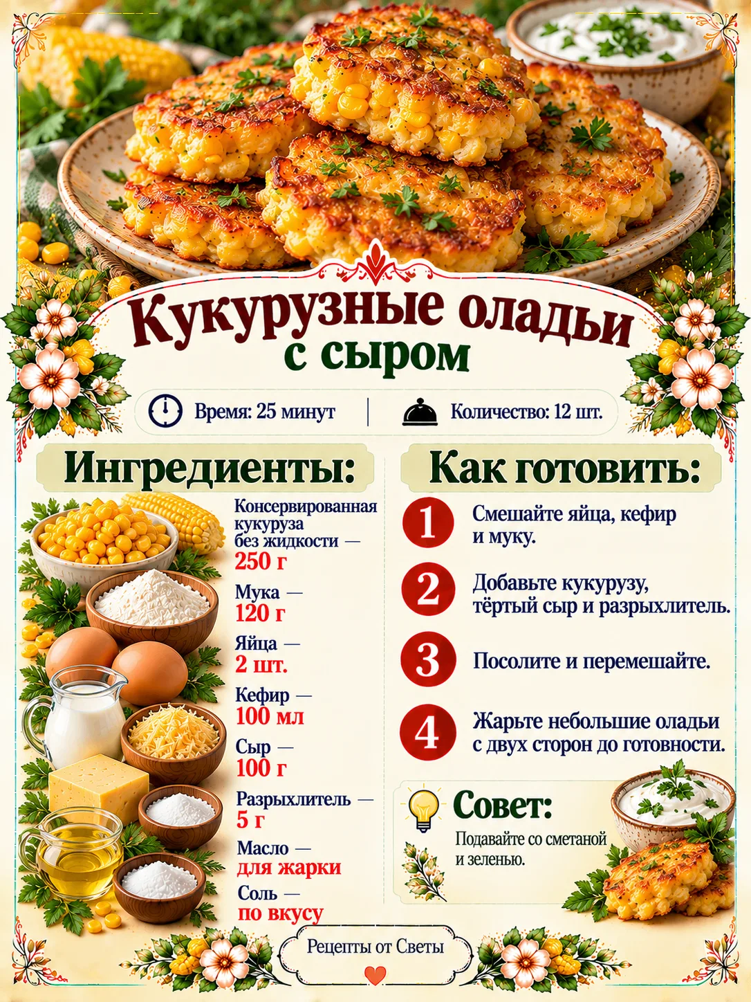 🌽 Золотистые кукурузные оладьи с сыром, которые так и хочется попробовать прямо со ско...