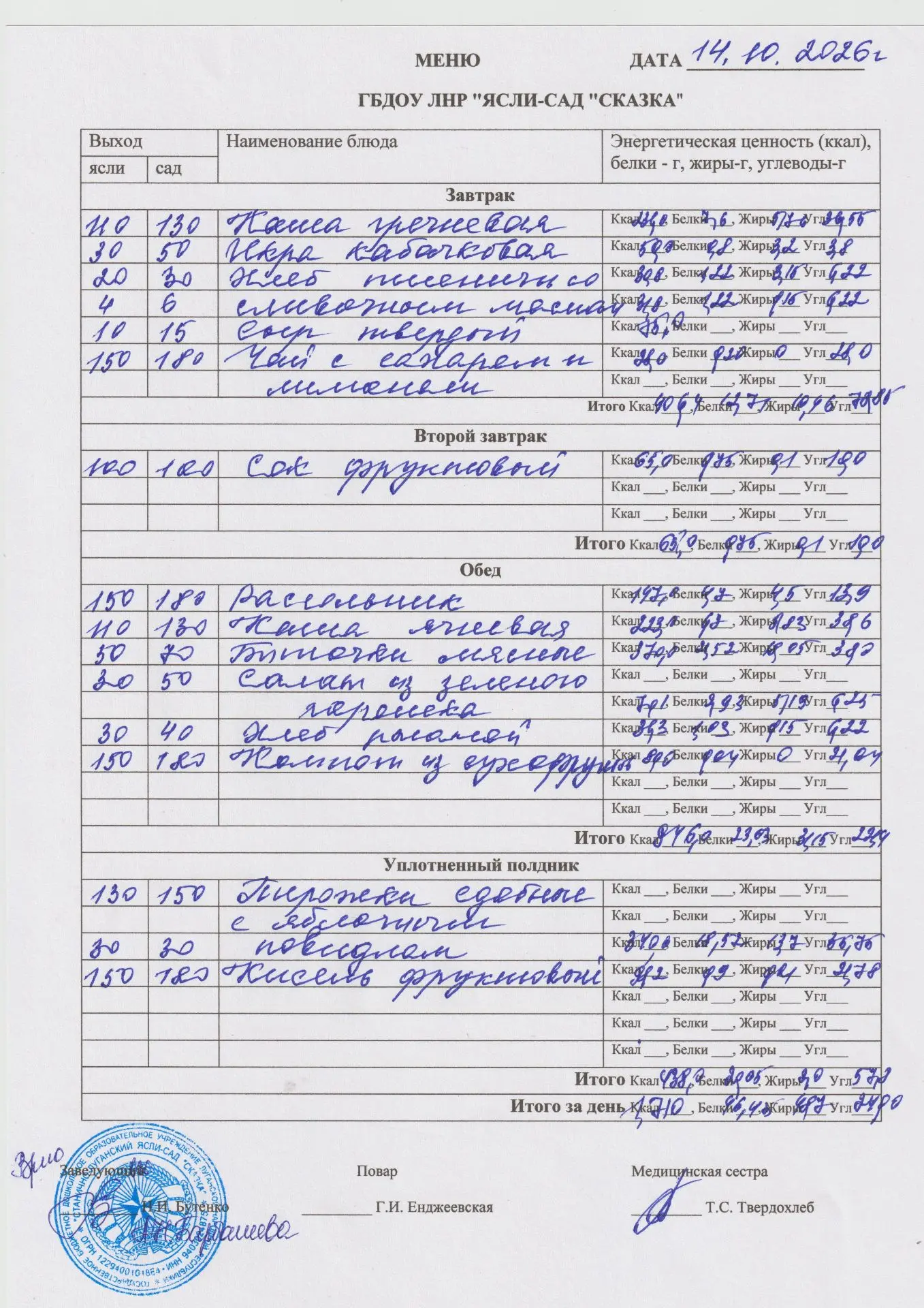 меню на 14.10.2026