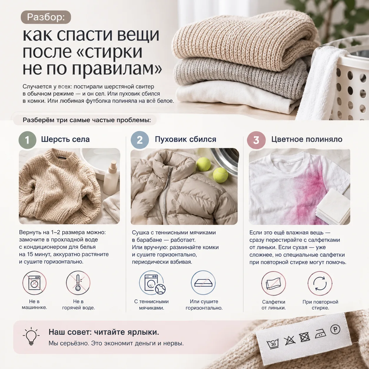 🔬 Разбор: как спасти вещи после «стирки не по правилам»