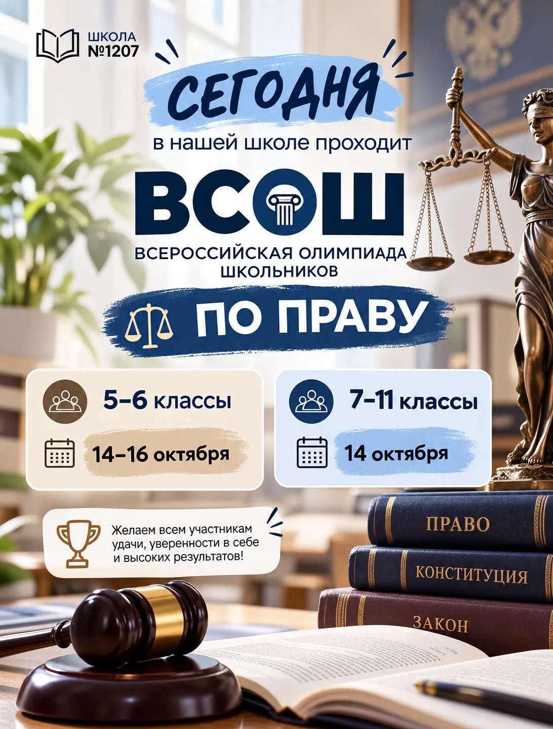 ⚖️ В нашей школе проходит олимпиада ВСОШ по праву!