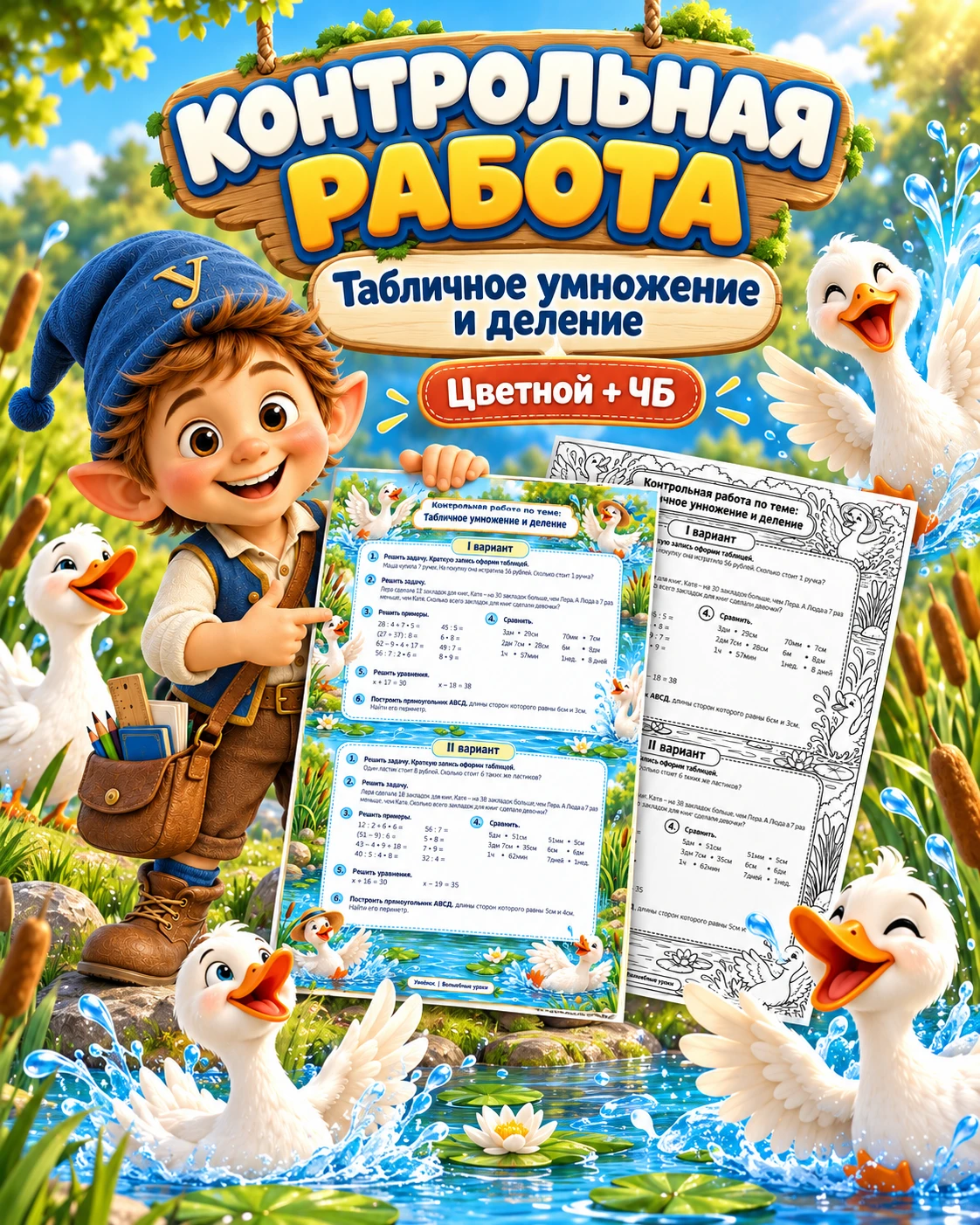 🪿💦 Контрольная работа по теме «Табличное умножение и деление» — с весёлыми гусями! 🩵