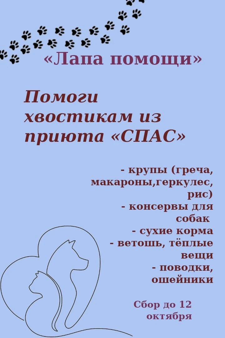 🐾 Акция «Лапа помощи» для хвостиков из приюта «СПАС»