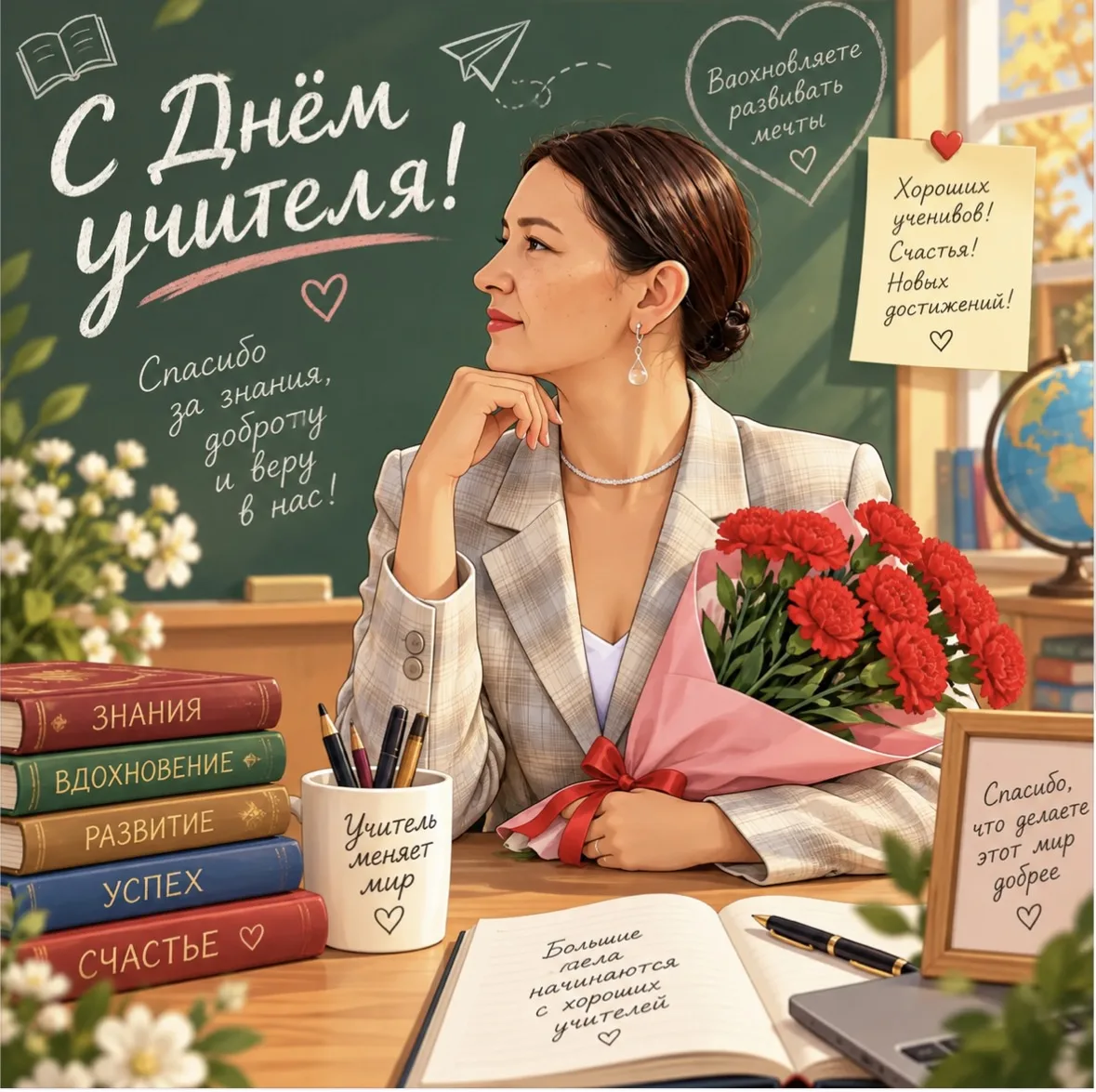 🌸✨ Команда КДЦ «Спутник» от всей души поздравляет всех учителей с Днём учителя! 🍎📚🎉