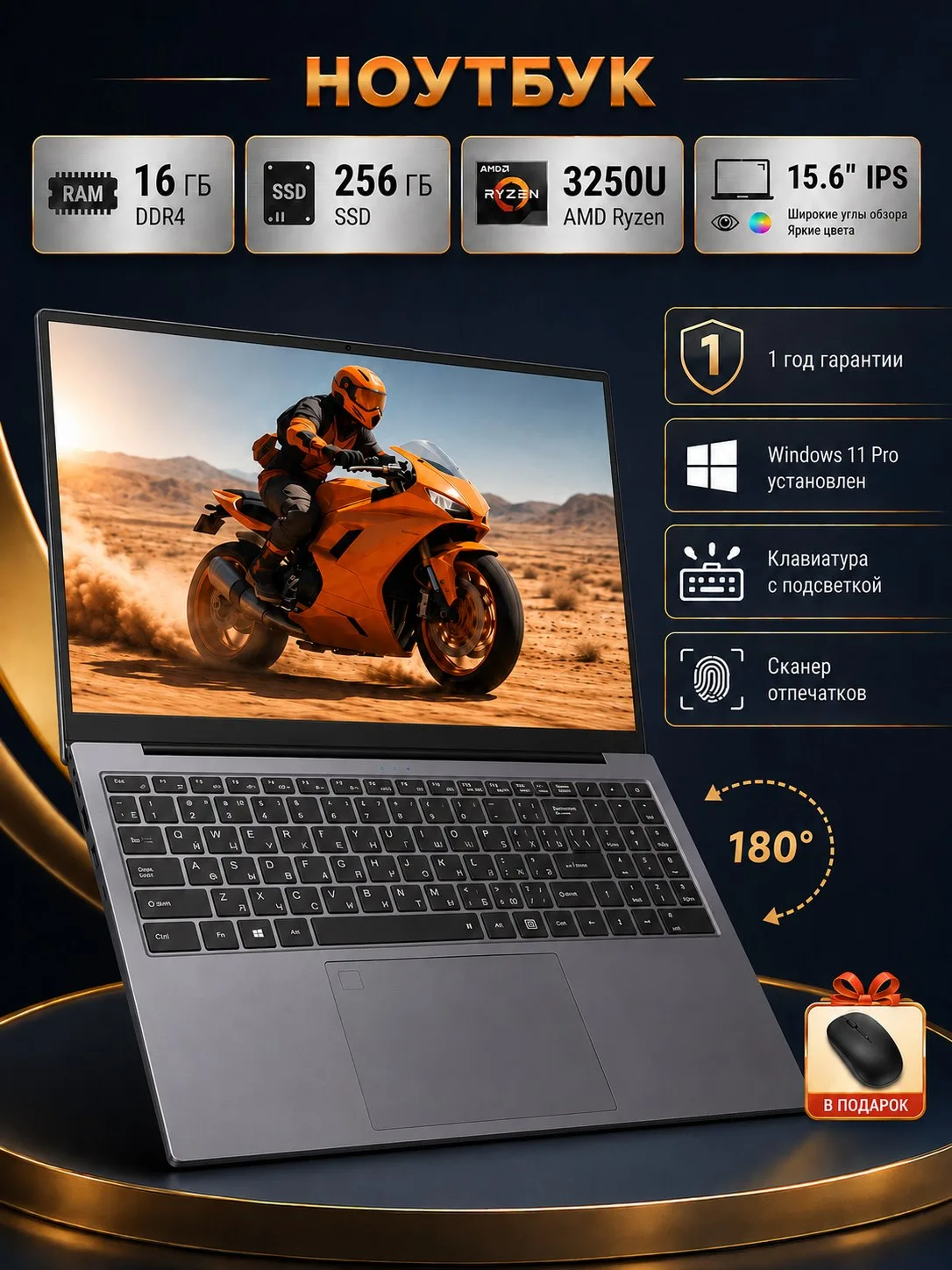 🛍 Ноутбук для работы AMD Ryzen 3 3250U 15.6 IPS