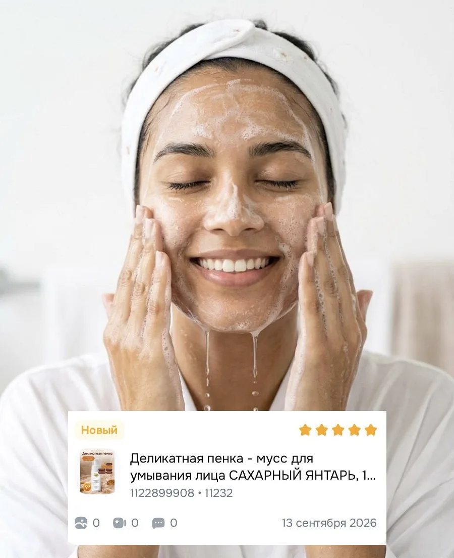 Деликатная пенка для умывания AMBERLEE Cosmetique «САХАРНЫЙ ЯНТАРЬ», 150 мл