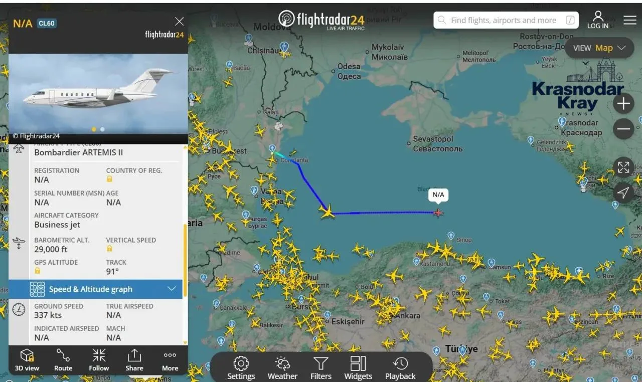 ✈️ Американский разведчик замечен над Чёрным морем по пути к Кубани