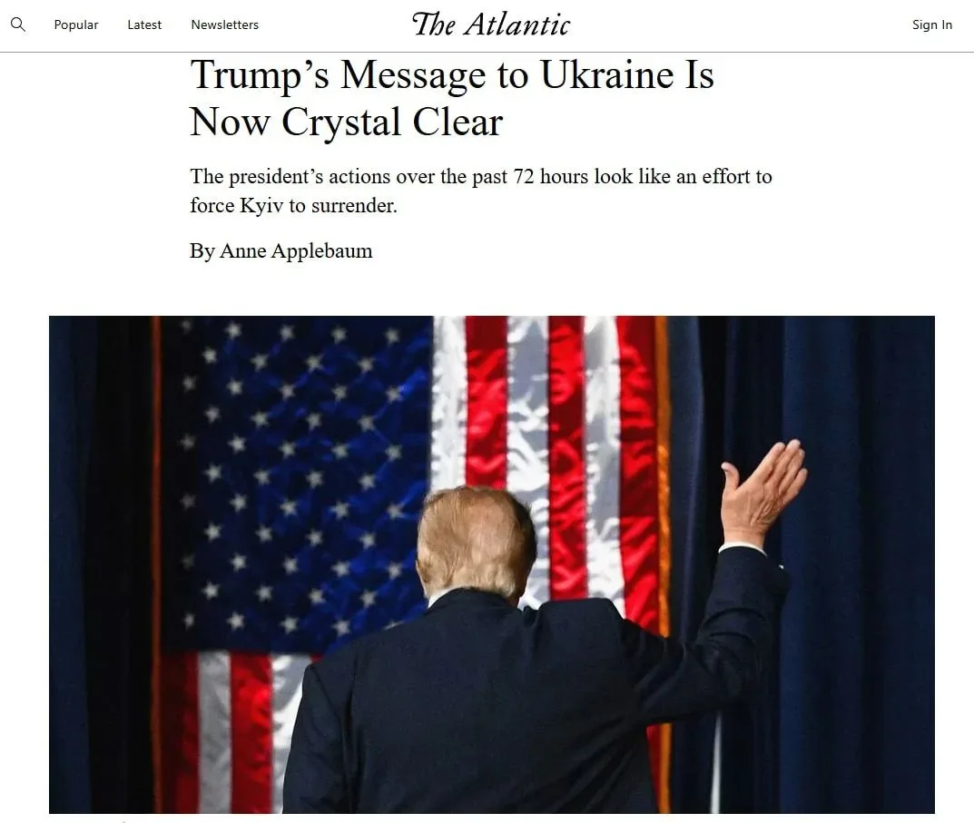 Трамп пытается усилить давление на Украину, чтобы подтолкнуть Киев к капитуляции, предп...