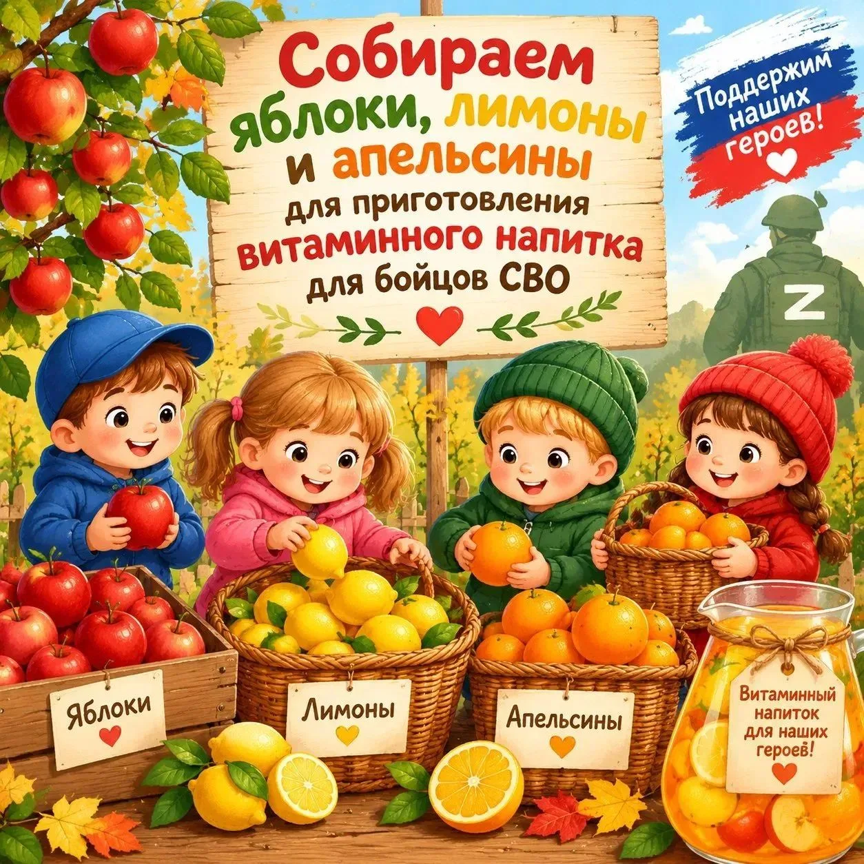 🍊🍋🍎 В нашей школе продолжается  добрая и очень нужная акция — «Витамины для солдат»!